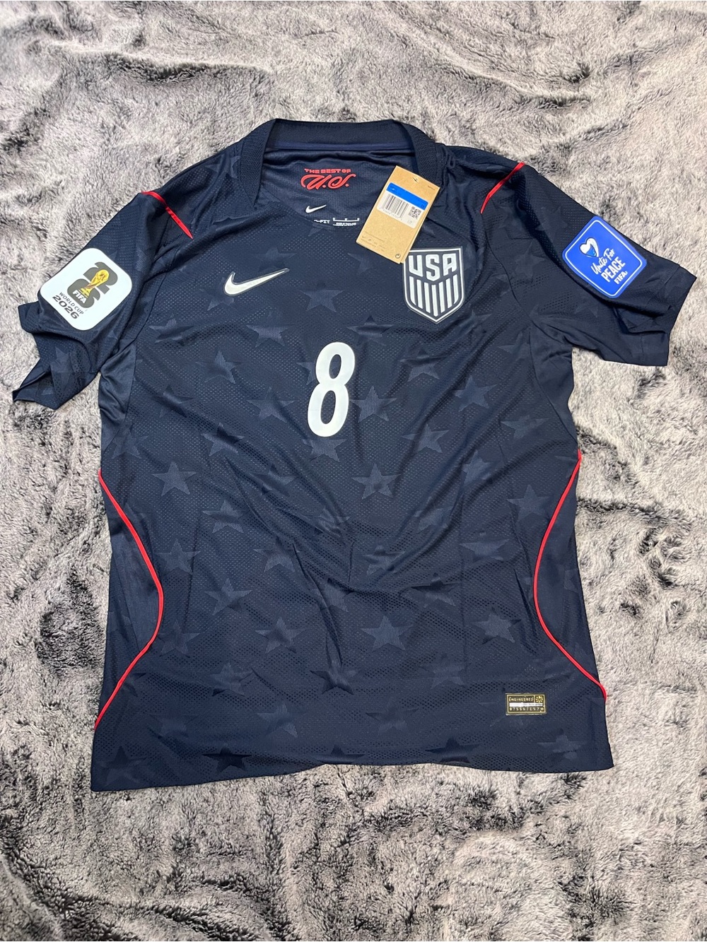 Nike Navy USA #8 Men's Soccer Jersey with Red Accents